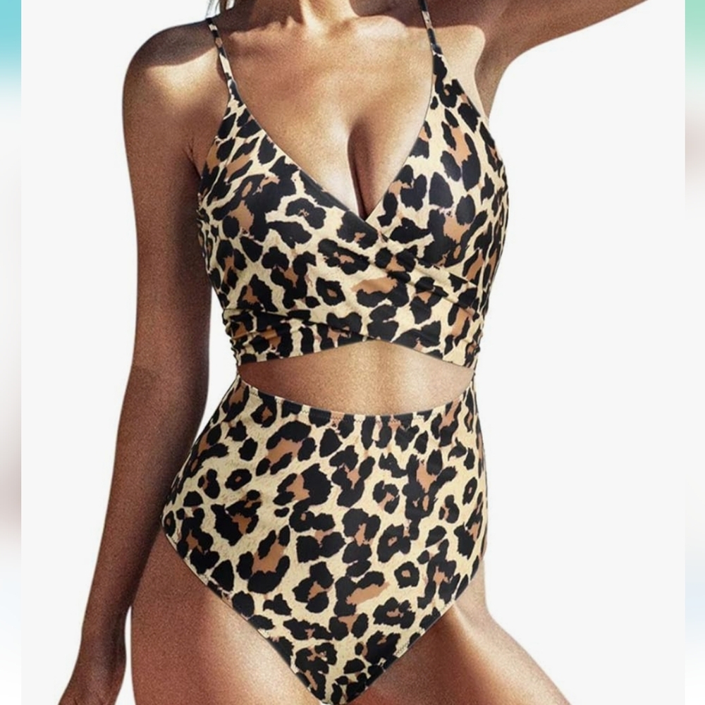UNBRANDED Cutout One Piece Swimsuits, leopard print, size M